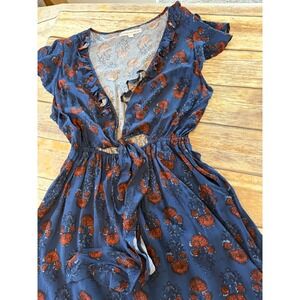 Beyond the Radar Women Blue Floral High Low Maxi Dress Ruffle Tie Front Large